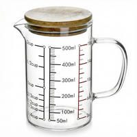 MESSBECHER 500ml Borosilikatglas mit Bambusdeckel - Transparent, Glas (0.5L)