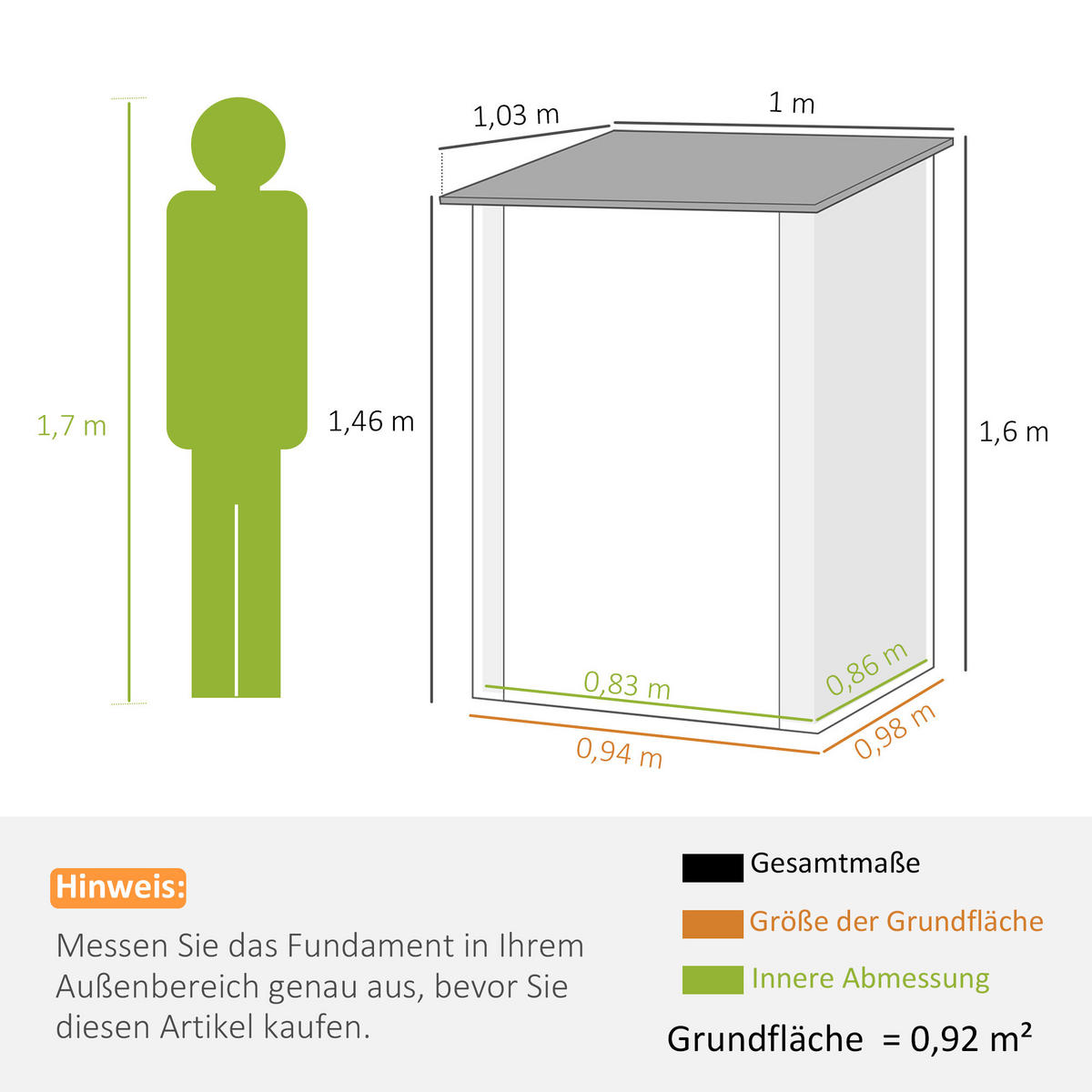 GERÄTEHAUS mit Pultdach Abschließbare Tür 100x103x160 cm Grün - Grün, Metall (103/160/100cm) - Outsunny