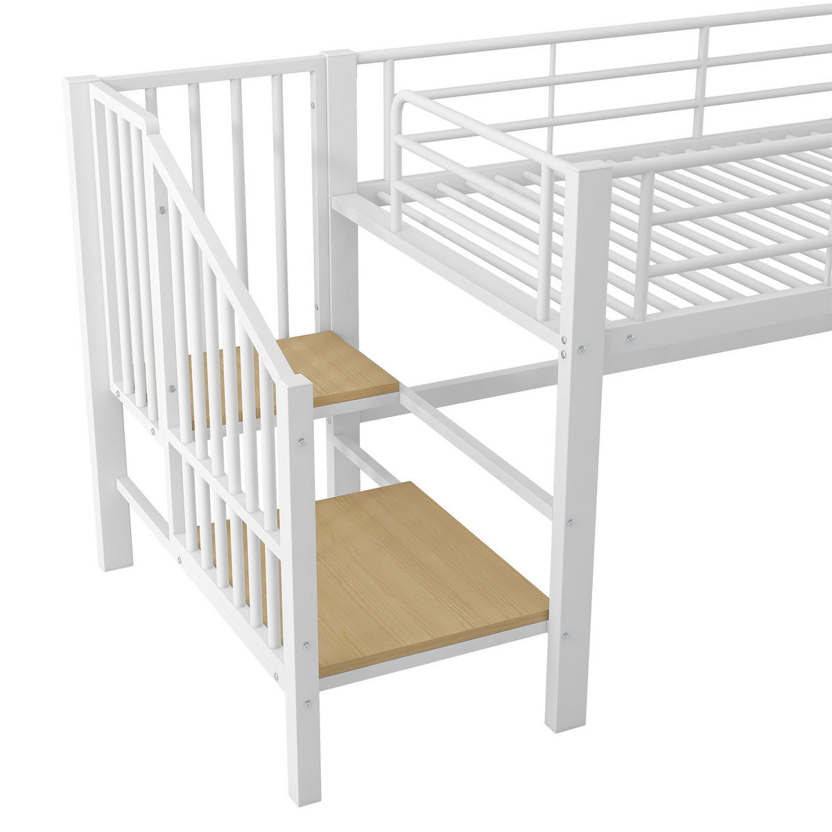HOCHBETT 90/200 cm in Weiß mit Stauraumtreppe aus MDF & Metall - Weiß, Holzwerkstoff/Metall (90/200cm) - CHICFURN