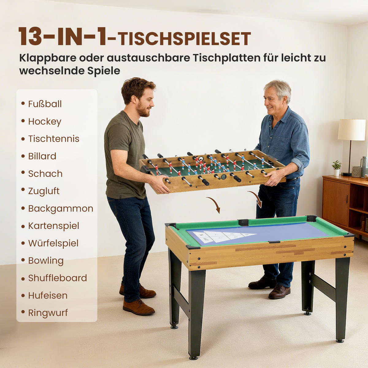 SPIELETISCH DE-10925 Walnuss - Walnussfarben, Holzwerkstoff (109/80/121cm) - ComfortXL