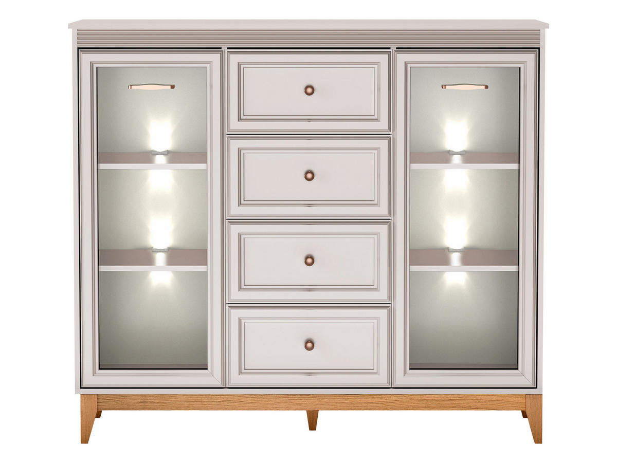KOMMODE Windsor W-07 mit Weißer LED-Beleuchtung - Kaschmir/Eichefarben, Holz/Holzwerkstoff (142/126/41cm) - MIRJAN24