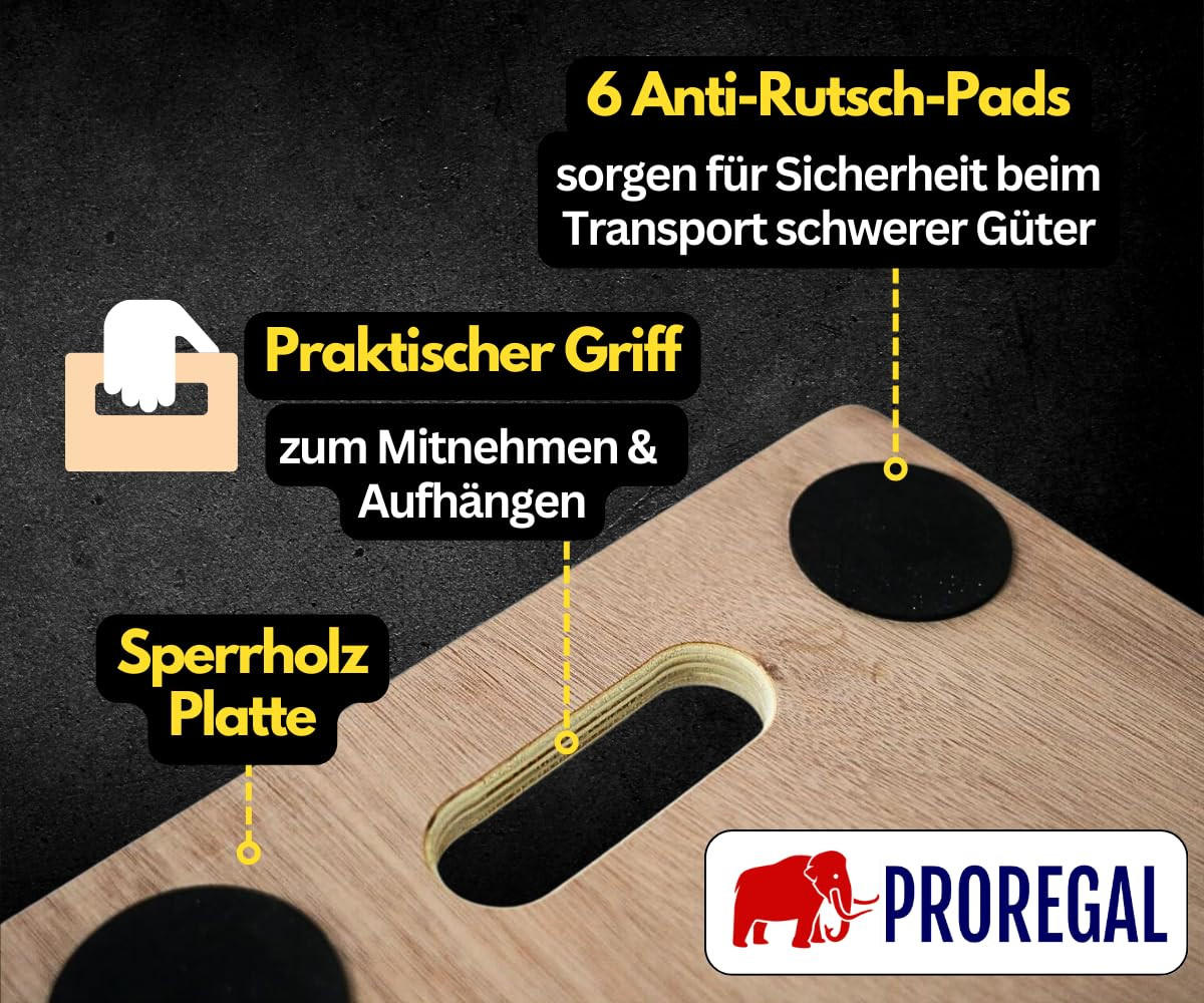 TRANSPORTROLLER 2er-Set mit 6 Rollen 11x30x68cm Traglast 300kg Sperrholzplatte Braun - Braun, Holzwerkstoff (68/30/11.5cm) - PROREGAL
