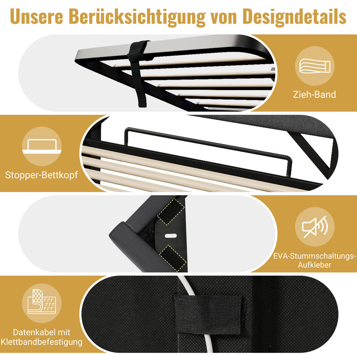 POLSTERBETT 140/200 cm Grau aus Leinen mit LED und Stauraum - Grau, Textil (140/200cm) - OKMYHOME