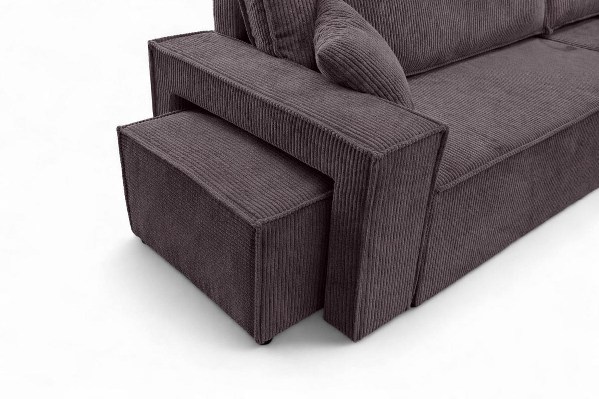 ECKSOFA Mit Schlaffunktion Und Pouf, Cordstoff Poso, Dunkelgrau, Rechts, Best L Mit Pouf - Dunkelgrau, Holz (244/145cm) - Kaiser Möbel