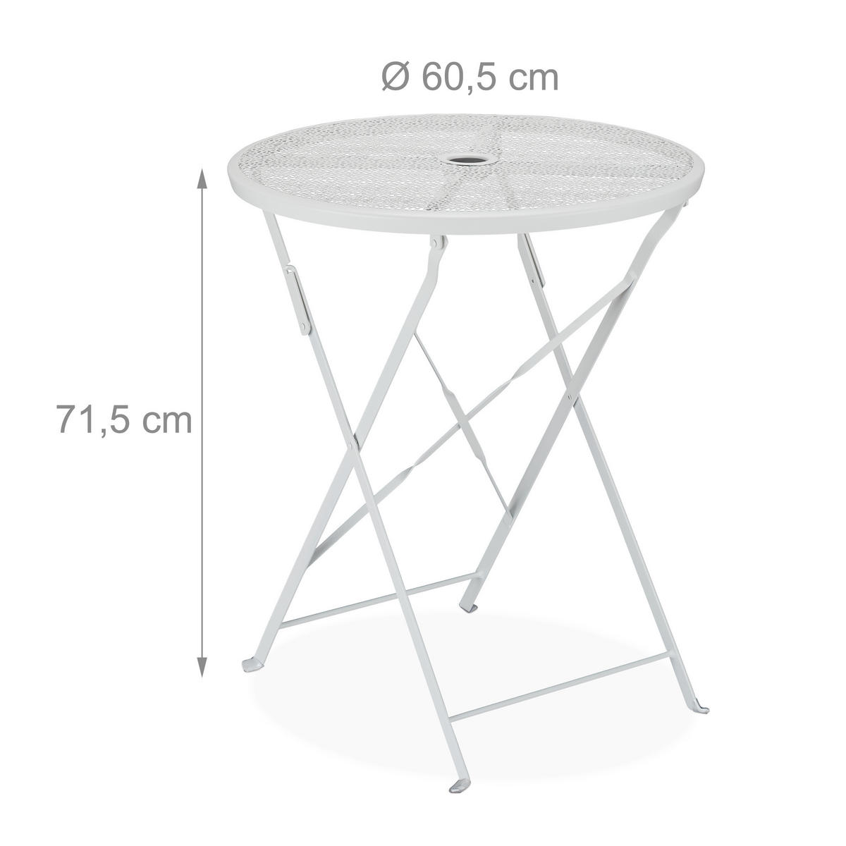 BALKONTISCH - Weiß, Metall (60.5/60.5/71.5cm) - Relaxdays