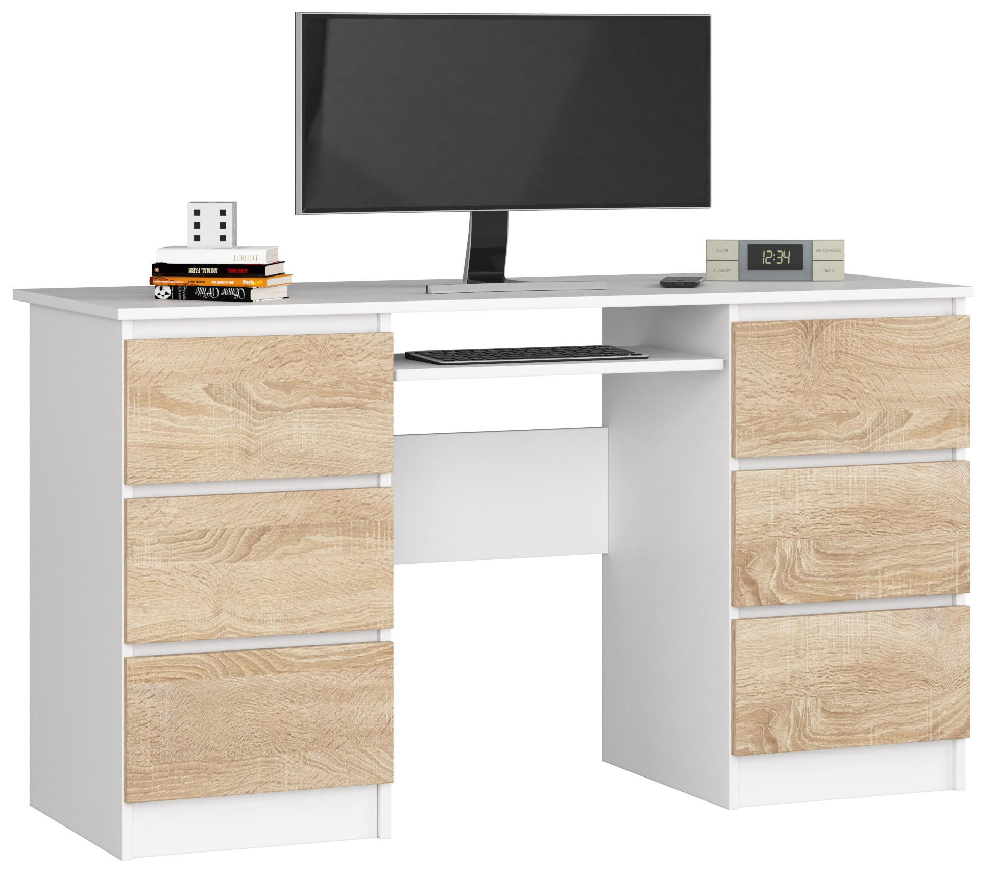 Akord Schreibtisch Weiß, Sonoma Eiche 135x77x50 cm