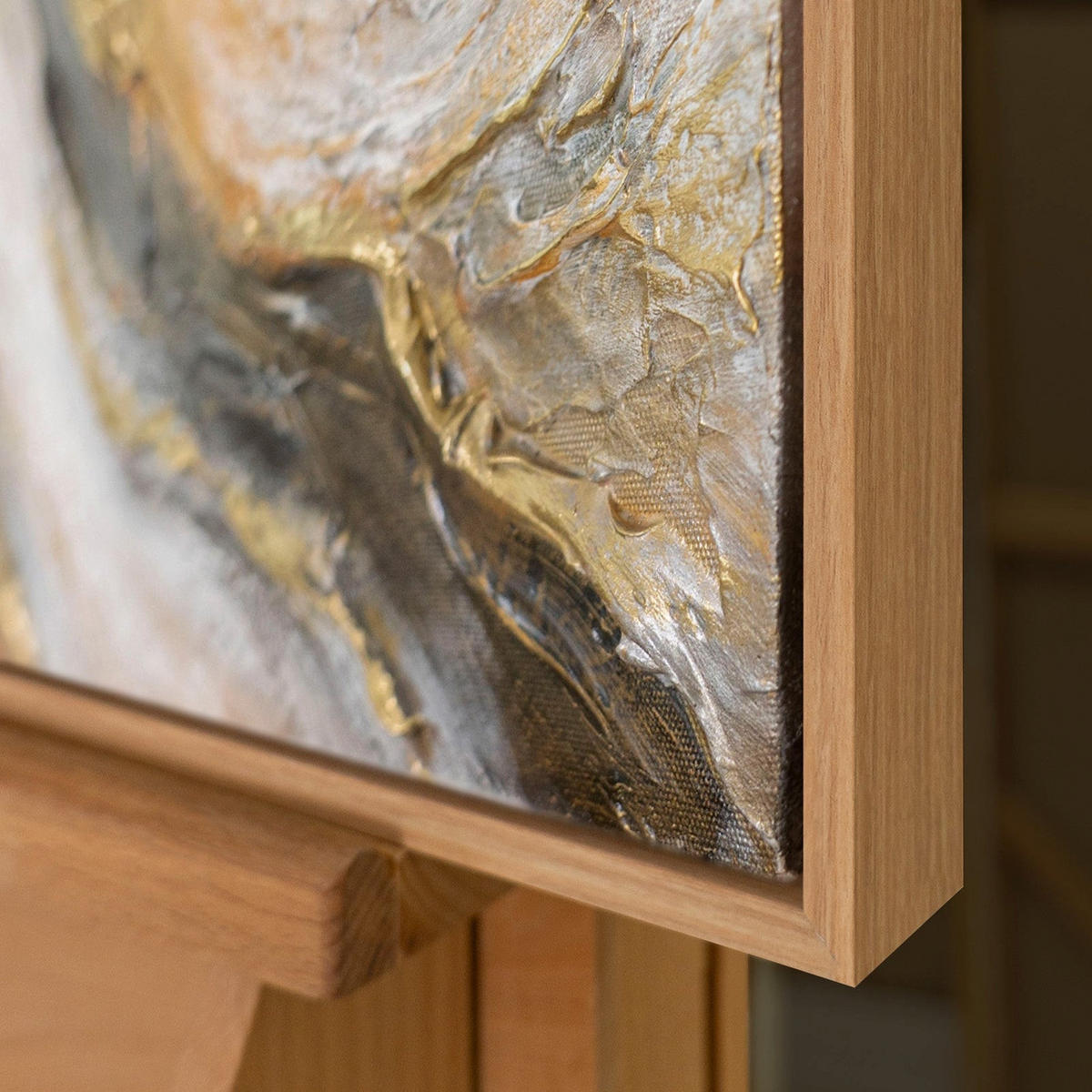 GEMÄLDE Goldene Wellen Schattenfugenrahmen Eichefarben 70x50 cm - Eichefarben, Holz (70/50cm) - YS-art gallery