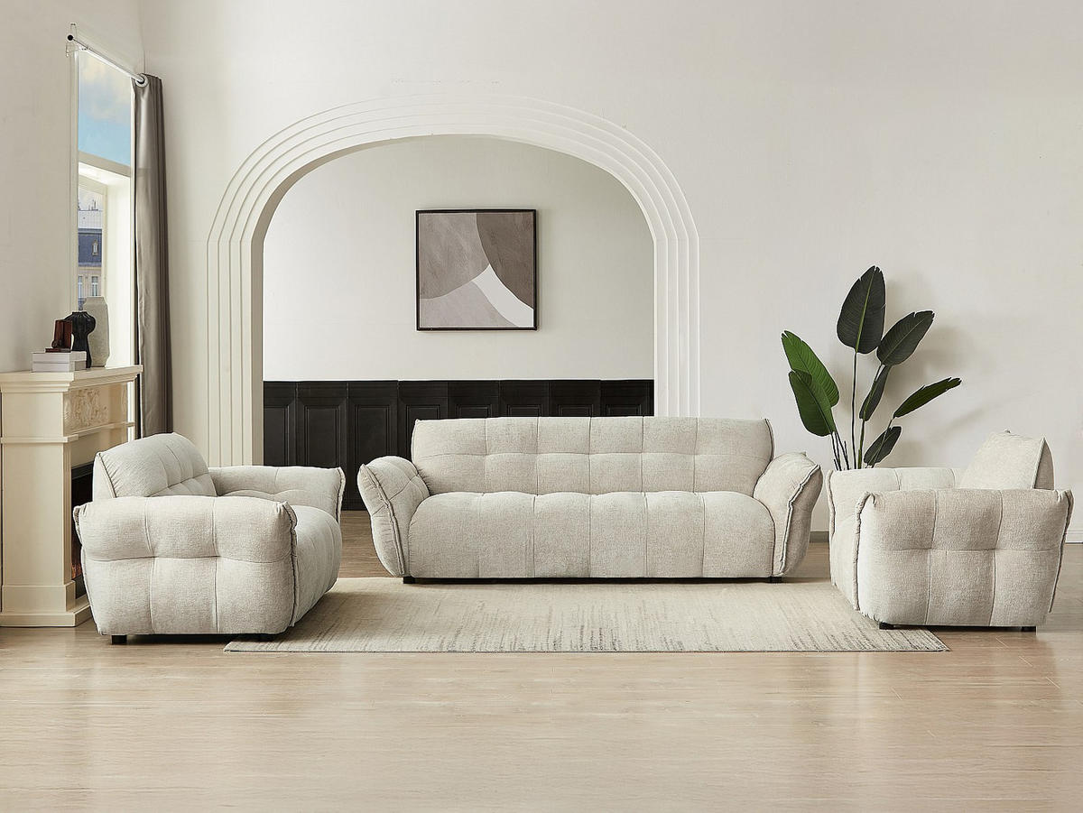 COUCHGARNITUR mit Sessel - 6 Personen - stoff - beige Napizo - Beige, Holz/Textil (120/79/89cm) - Vente-Unique