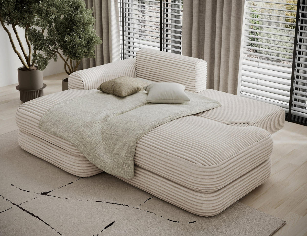 ECKSOFA RIPELI L-Form mit Schlaffunktion & Bettkasten – Modernes 3-Sitzer Sofa, Wellenfederung, 217 × 175 cm - Schwarz/Weiß, Kunststoff (217/175cm) - Wohnideebilder