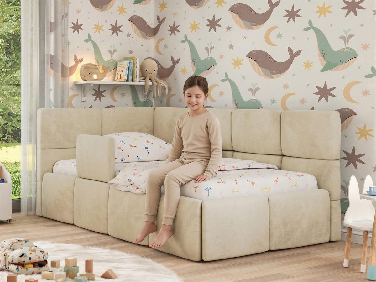 DĚTSKÁ POSTEL ARVO ALTA 90/200 - Hnědá Samet - Pravá - světle hnědá, textil (90/200cm) - MKS