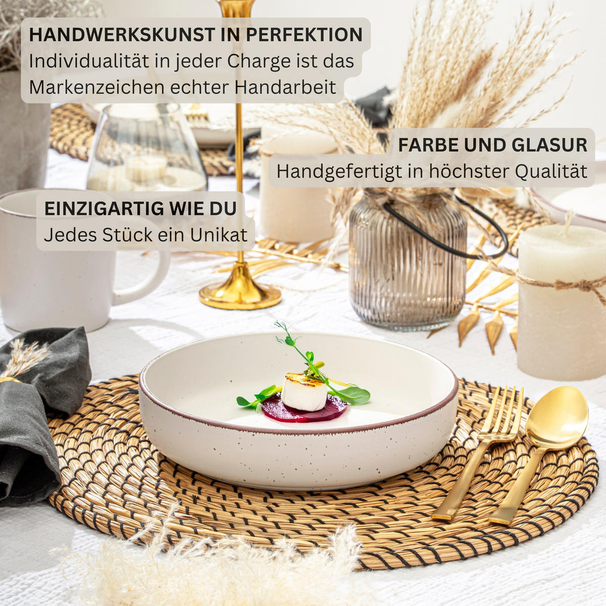 TAFELSERVICE BOMBAY IVORY - 16 teilig aus Steingut - Creme, Stein (27/6.5/27cm) - Sänger