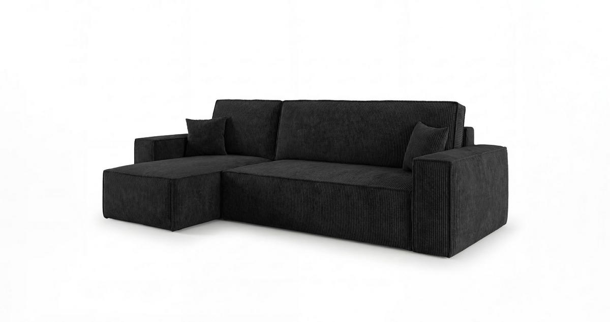 ECKSOFA CALIFORNIA MINI links schwarz Cord Poso 135 - Schlaffunktion, Bettkasten - Schwarz, Textil (245/140cm) - Cornero