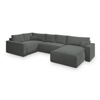 WOHNLANDSCHAFT VELAMI L-S Grau Velours-Stoff mit Schlaffunktion - Grau, Holz (365/83/194cm) - MASSENO