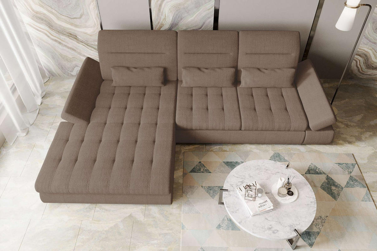 ECKSOFA Toscana Plus Velours inkl. Schlaffunktion - Sandfarben, Textil (179/300cm) - 99rooms