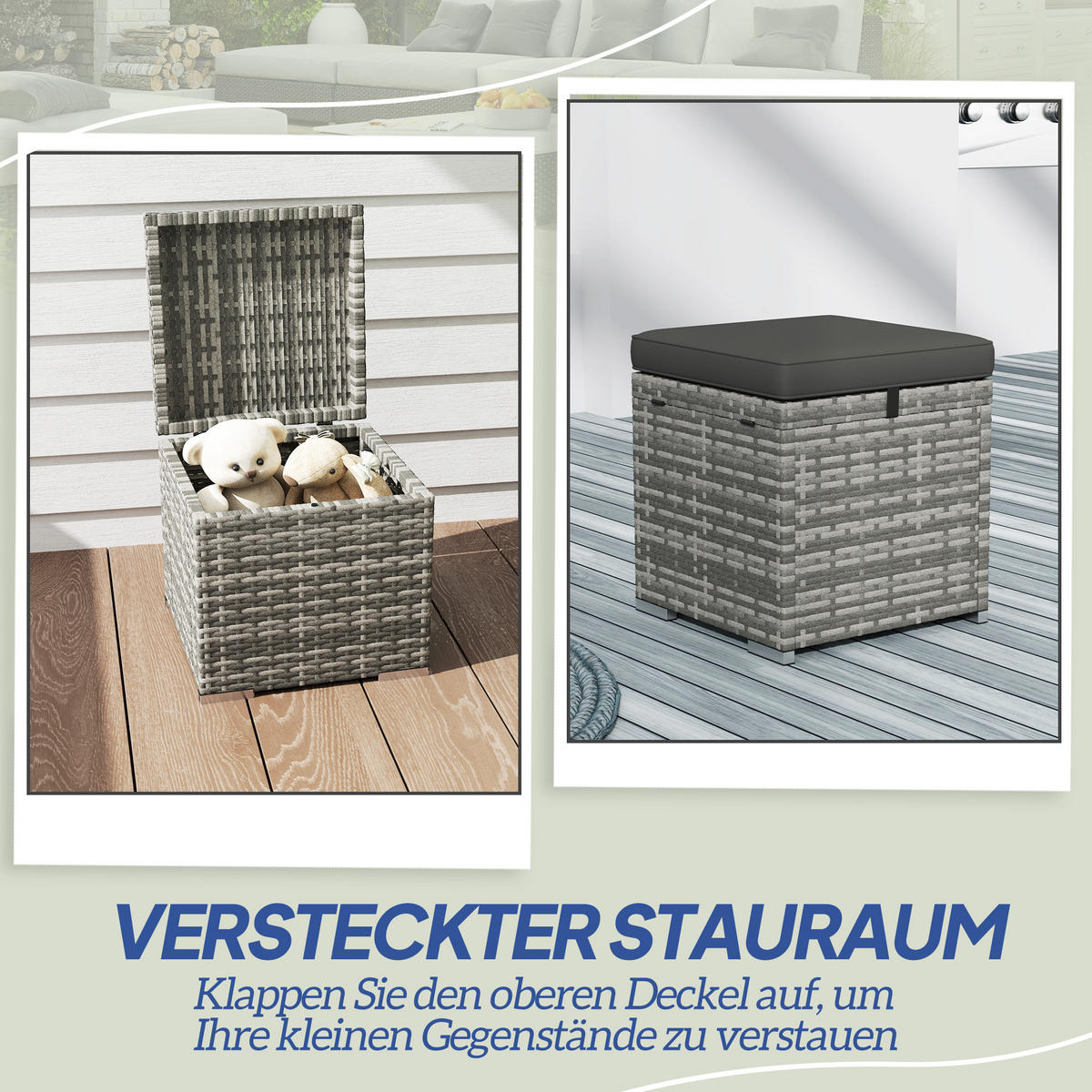 HOCKER 2er-Set mit Rattanoptik Stauraum 120 kg belastbar - Dunkelgrau, Metall (40/41/40cm) - Outsunny