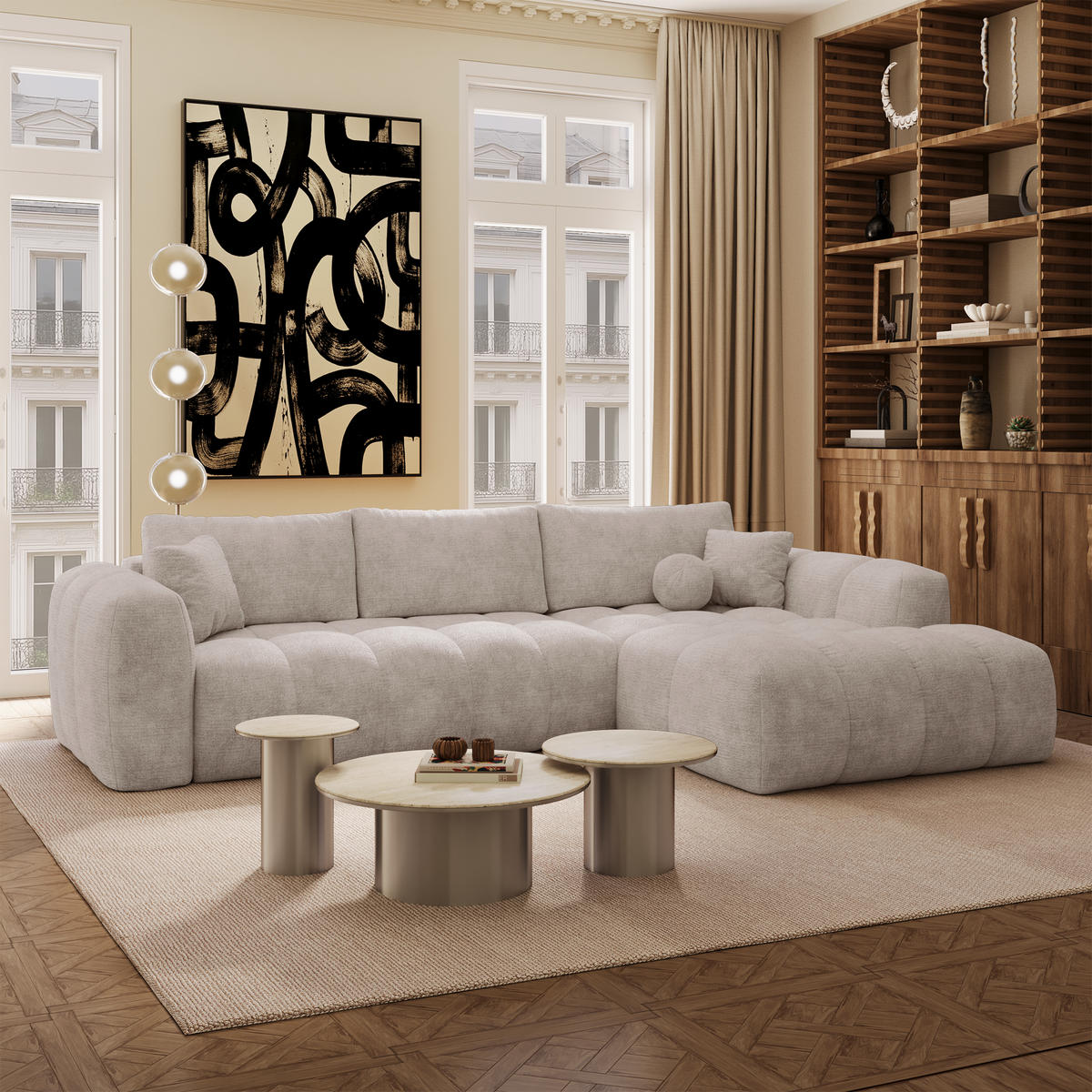 ECKSOFA rechtwinklig SKY Geprägter Samt Taupe 310cm - Taupe, Textil (310/180cm) - Premium Interiors