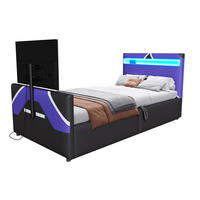 KINDERBETT 90/200 cm in Schwarz mit Stauraum, LED und TV-Halterung - Blau/Schwarz, Holzwerkstoff/Textil (90/200cm) - WISHDOR