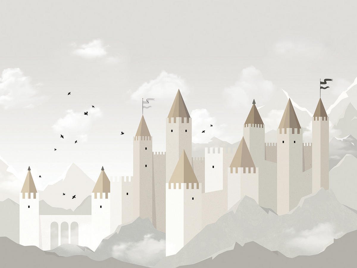 PANORAMA-VLIESTAPETE Schloss 4 x 3 m, grau - Beige/Hellgrün, Papier (400/300cm) - Lilipinso