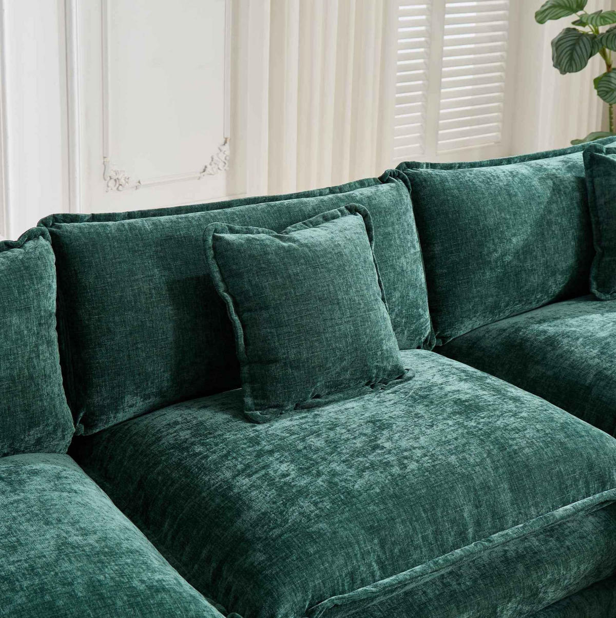 3-SITZER-SOFA aus Chenille in Grün mit modularem Aufbau - Grün, Textil (75/84/289cm) - Modfu