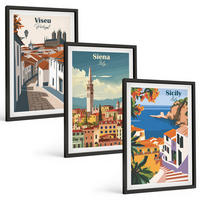 BILDER SET 3er Set - 40x60 cm Schwarzer Rahmen - Retro-Illustrationen von Weltstädten - Schwarz, Kunststoff (40/60cm) - TULUP