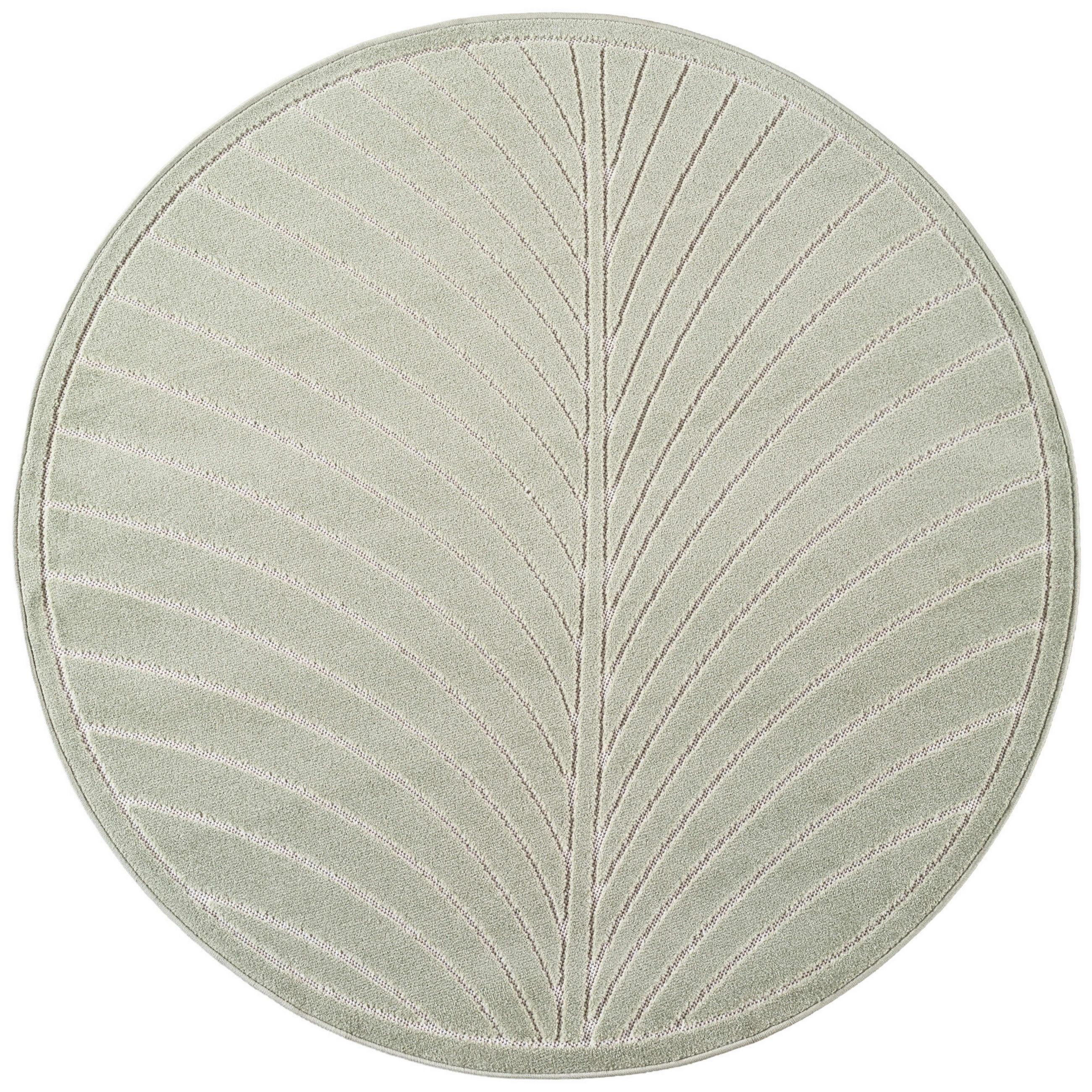 TEPPICH Outdoor, Fußbodenheizung-geeignet, mit Blattmotiv, aus Polypropylen, ENGADIN in Salbeigrün, Ø 120 cm - Grün, Textil (120/120cm) - KADIMA DESIGN