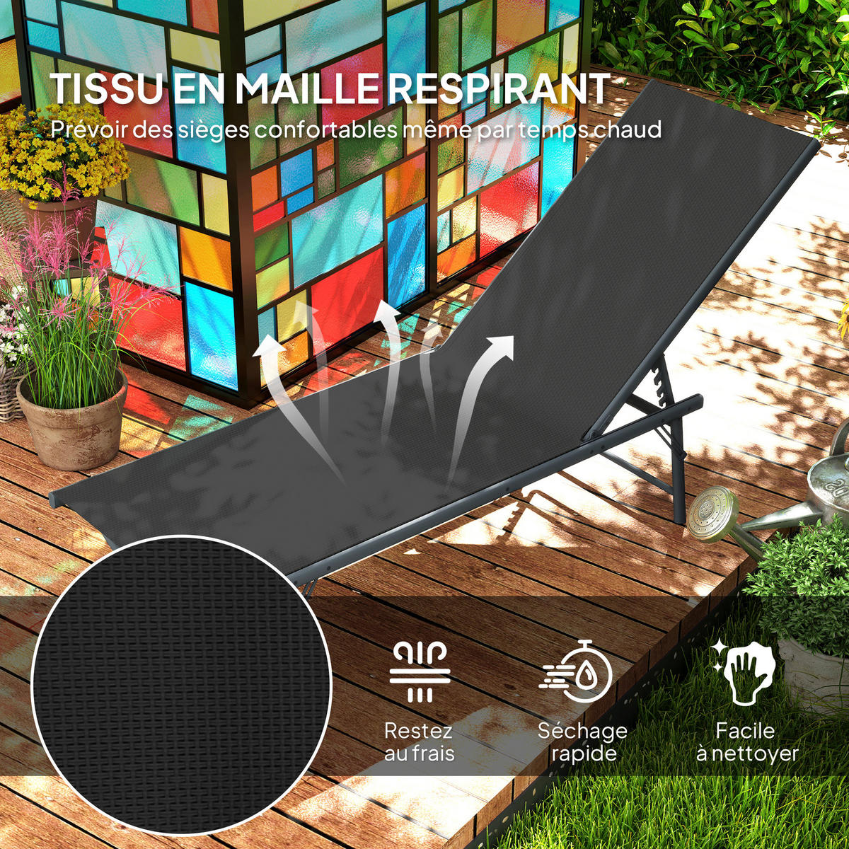 GARTENLIEGE Schwarz 2 Stück - Schwarz, Metall (54/84/164cm) - GiPP