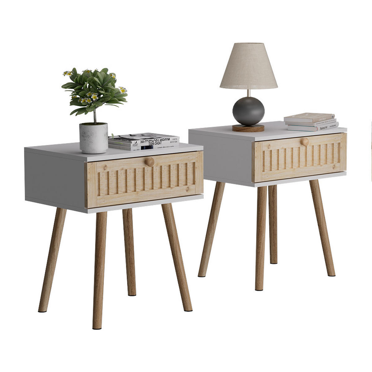 NACHTTISCH Holk Weiß/Kiefer 40 x 47 cm 2-er Set - Weiß/Kieferfarben, Holzwerkstoff (40/47/30cm) - Vicco