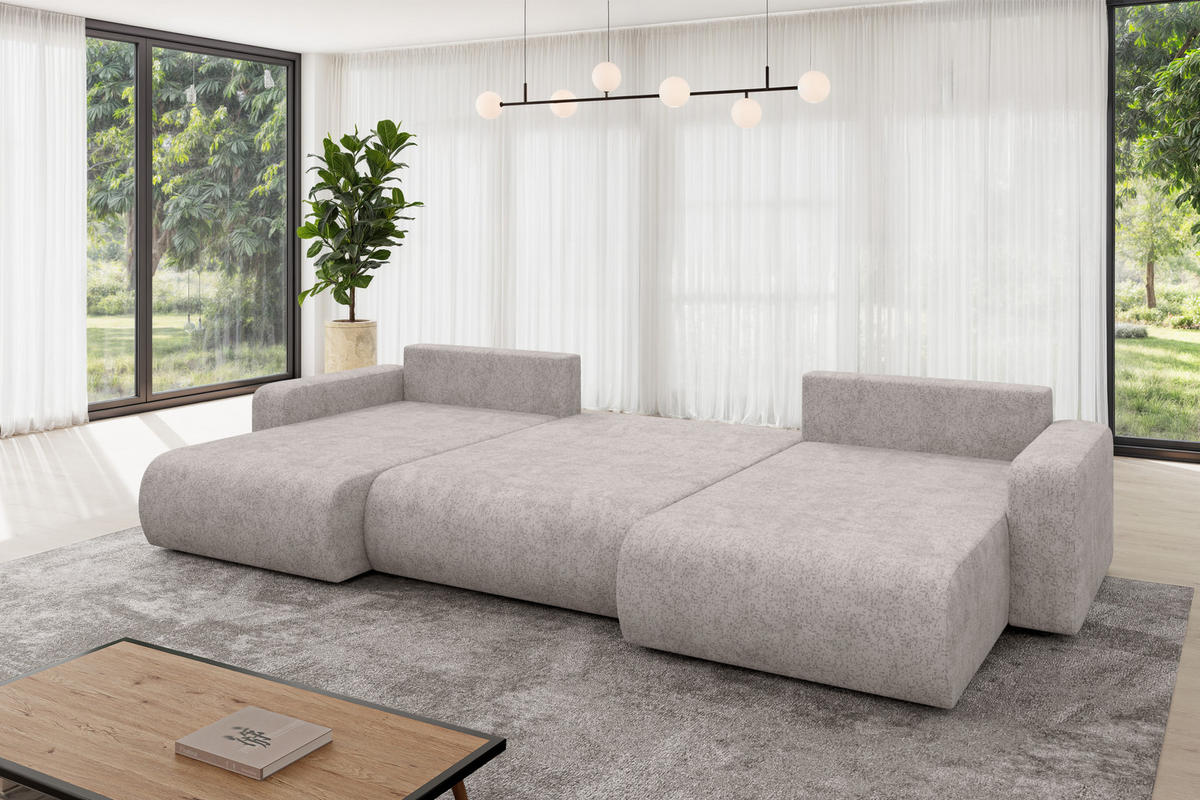 SEDACÍ SOUPRAVA DO U s funkcí spaní a úložným prostorem BERY-U 377x193x88 světle šedá velur - černá/světle šedá, kompozitní dřevo/textil (377/88/193cm) - ALTDECOR