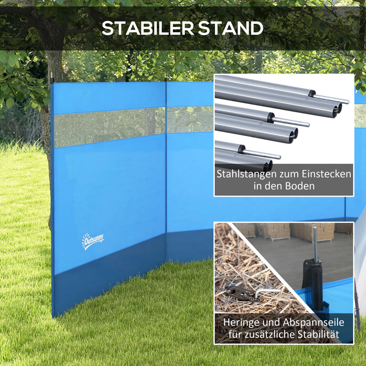 WINDSCHUTZ 3er Set Polyester Stahl Blau - Blau, Kunststoff (1/140cm) - Outsunny
