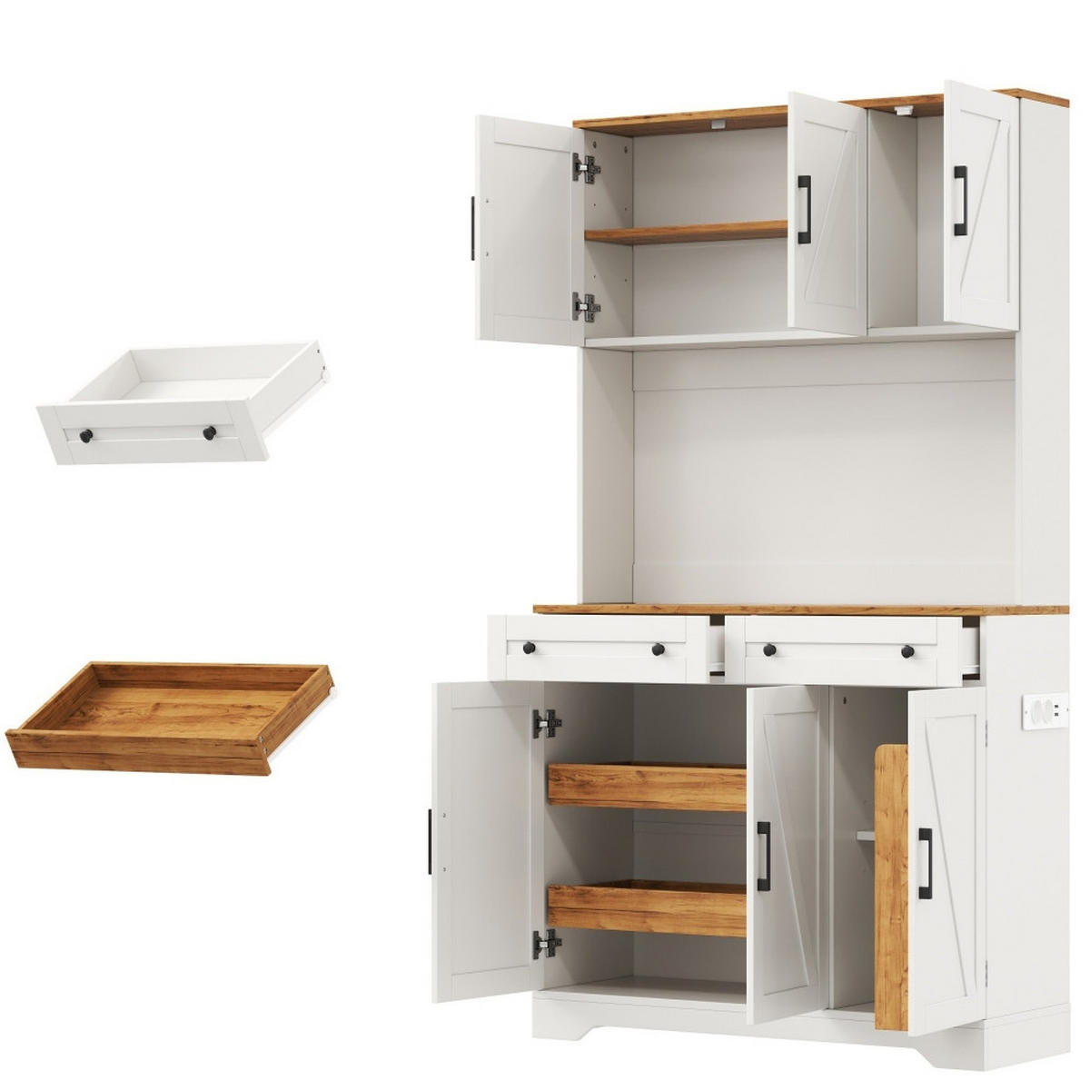 KÜCHENSCHRANK mit LED-Beleuchtung, integrierten Steckdosen, ausziehbarem Organizer, MDF, 100/180/40 cm - Naturfarben, Kunststoff (40/180/100cm) - Rolipo