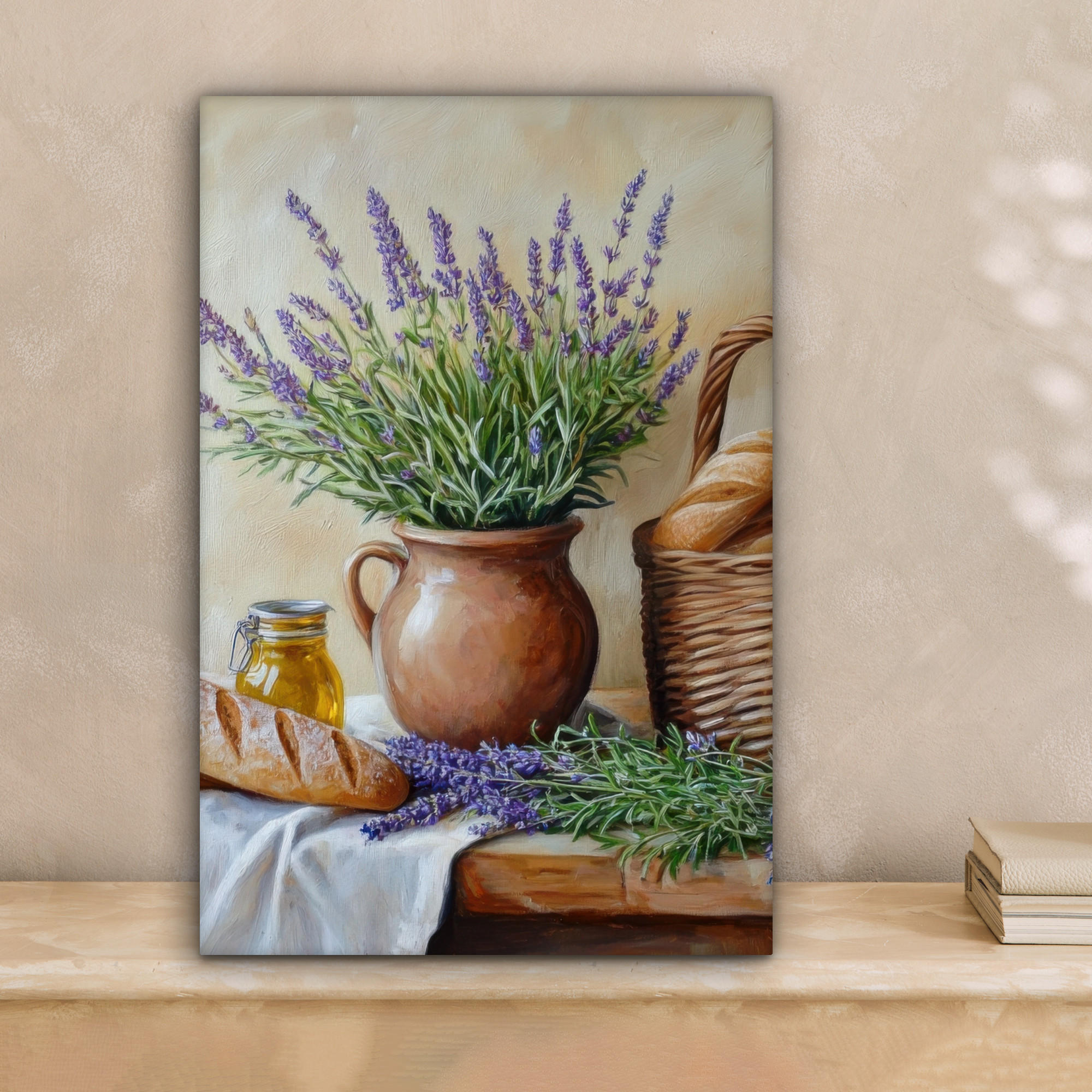 LEINWANDBILD Lavendel - Brot - Stilleben 20x30 cm - Flieder, Textil (20/30cm) - MuchoWow