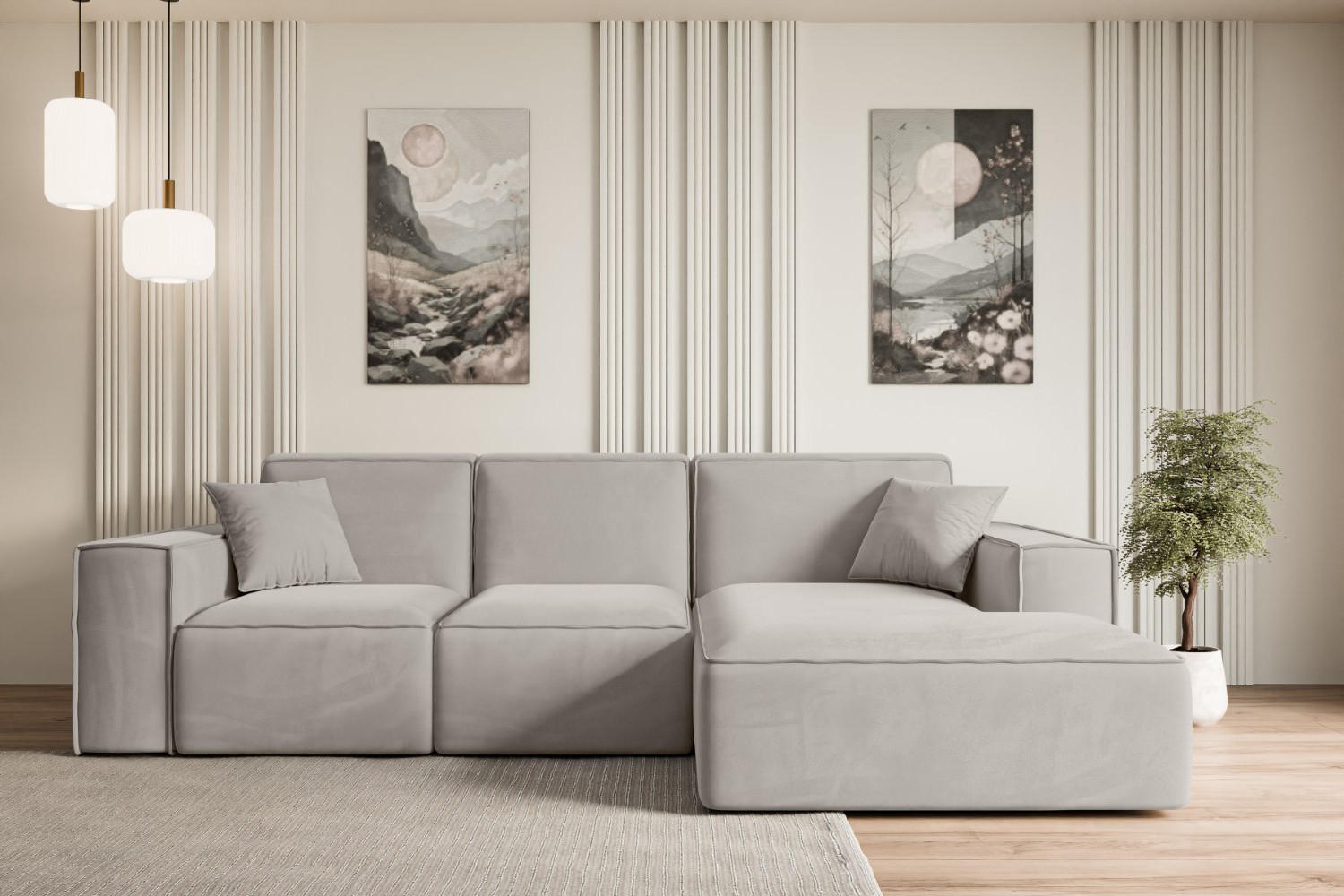 ECKSOFA Ottomane Rechts SERRA-L - 266x165x73 cm Hellbraun Velours - Hellbraun/Schwarz, Holzwerkstoff/Kunststoff (266/165cm) - ALTDECOR