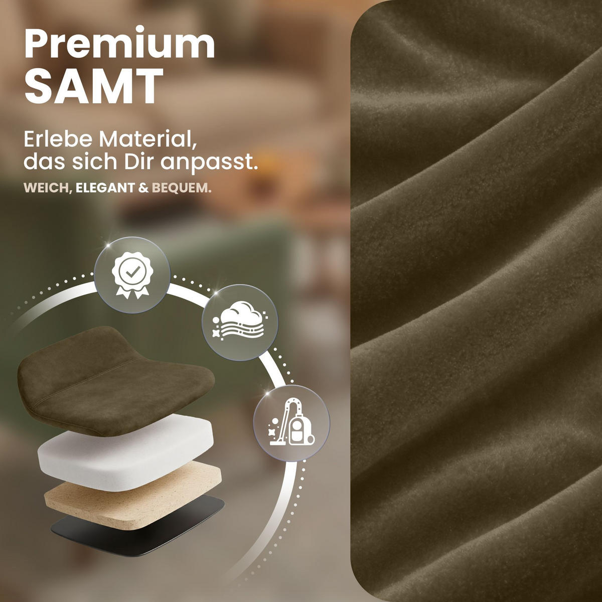 STUHL 4er Set Samt dunkelbraun - Eukalyptusholzfarben/Dunkelbraun, Holz/Textil (49/83/50cm) - CLP