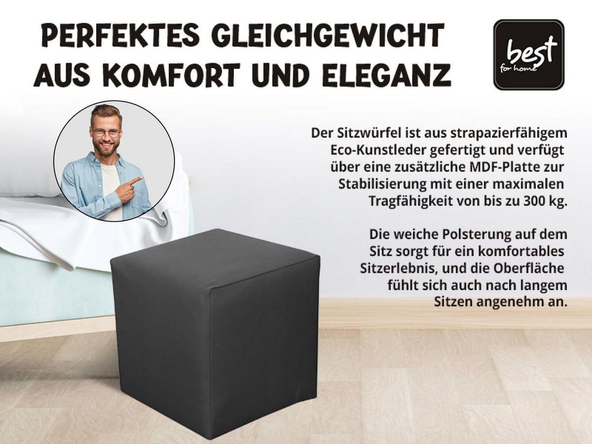 SITZWÜRFEL 40 x 40 x 40 cm Beige aus Kunstleder mit Holzwerkstoffrahmen - Beige, Leder (40/40/40cm) - Best For Home