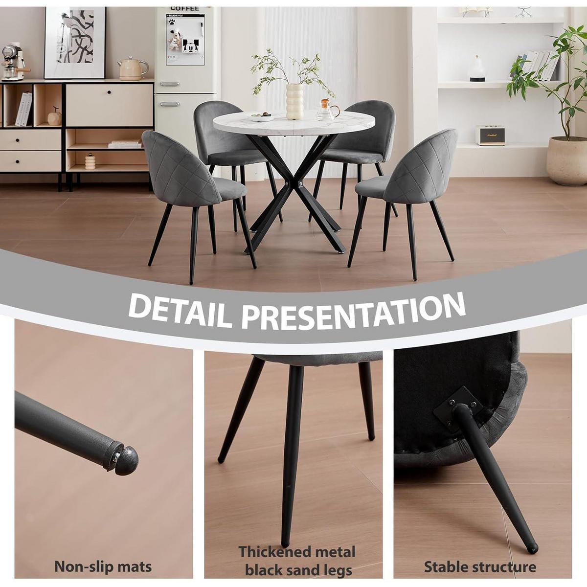 ESSZIMMERSTUHL 4er-Set Samt Grau Metallbeine - Grau, Textil (43/80/47.5cm)