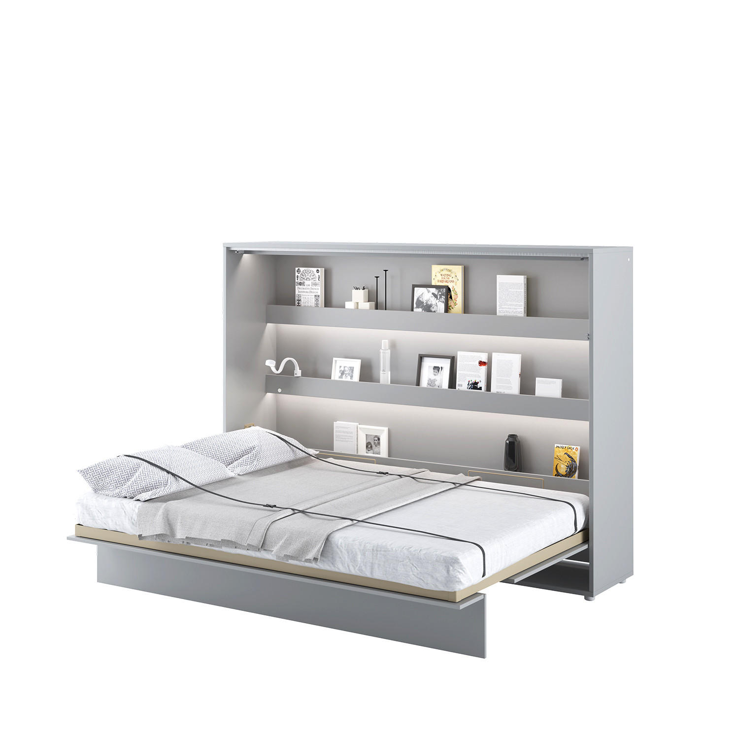 SCHRANKBETT BC-04 - 140x200cm Horizontal - Grau Matt - Grau, Holzwerkstoff (200/140cm) - Meblini