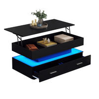 COUCHTISCH 100/50/44 cm schwarz aus Spanplatte mit LED-Beleuchtung und Stauraum - Weiß, Holzwerkstoff (100/50/44cm) - OKMYHOME