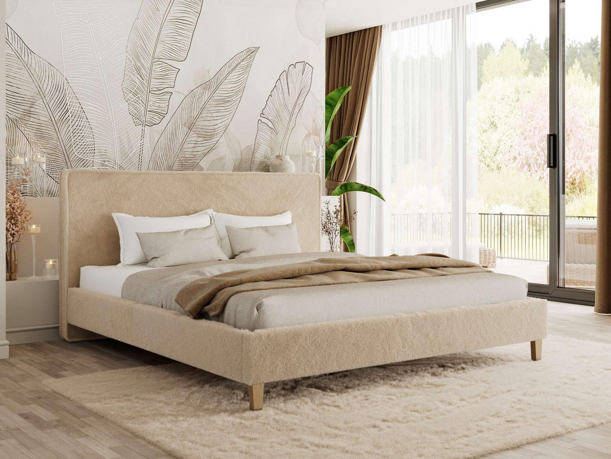 ČALÚNENÁ POSTEĽ LUMARO CLASSIC 160/200 - Béžová Plyš - bez matraca - jadrový buk/béžová, drevo/textil (160/200cm) - MKS