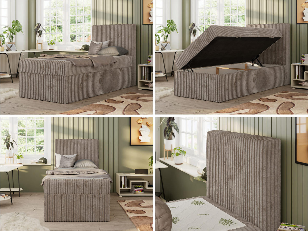 JUGENDBETT TILIO 90/200 - Hellbraun - H4 - Rechts Seite - Hellbraun, Textil (90/200cm) - MKS