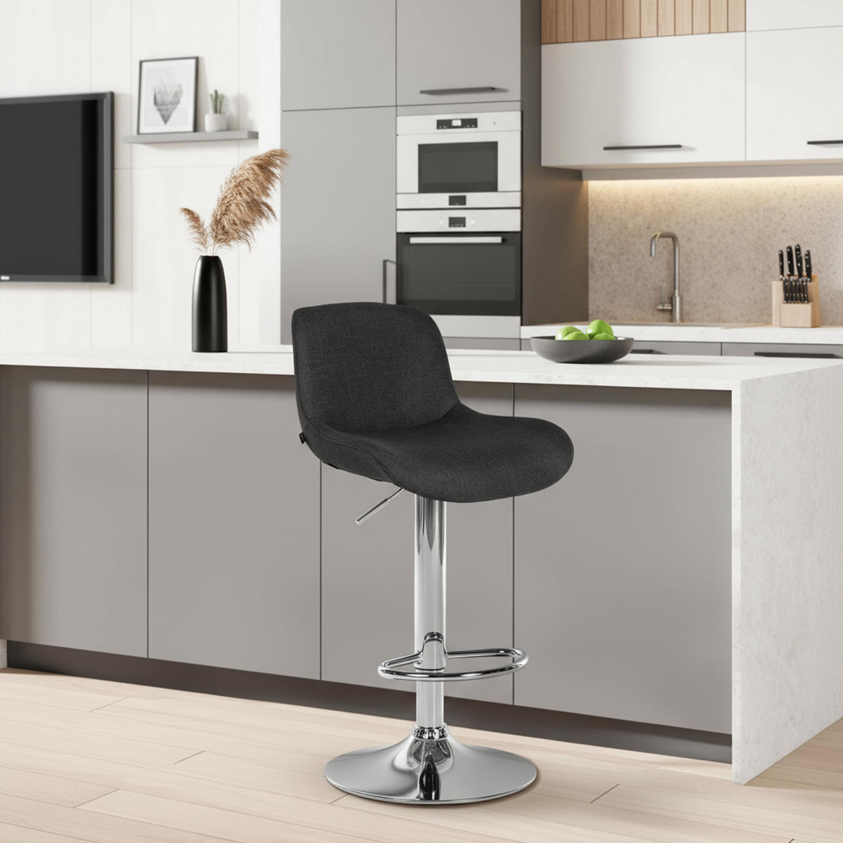 BARHOCKER 2er Set Salomon Chrom Stoff schwarz - Chromfarben/Schwarz, Textil/Metall (50/106/52cm) - TPFLiving