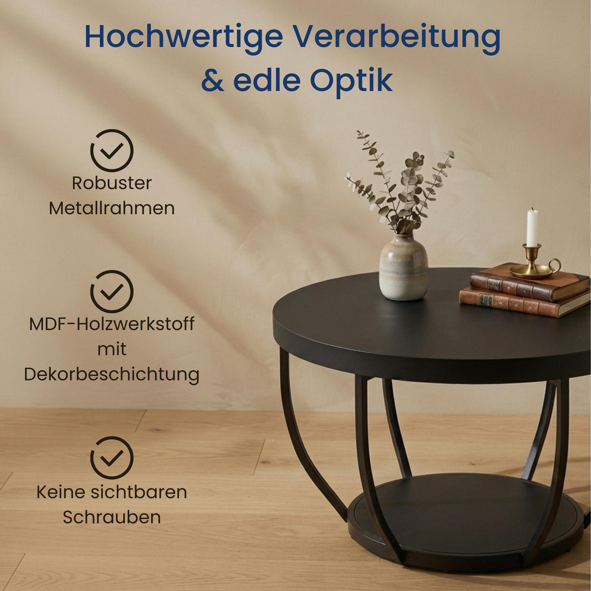 COUCHTISCH 80 cm Breite in Schwarz - Schwarz, Holzwerkstoff (80/80/45.5cm) - Home Collective