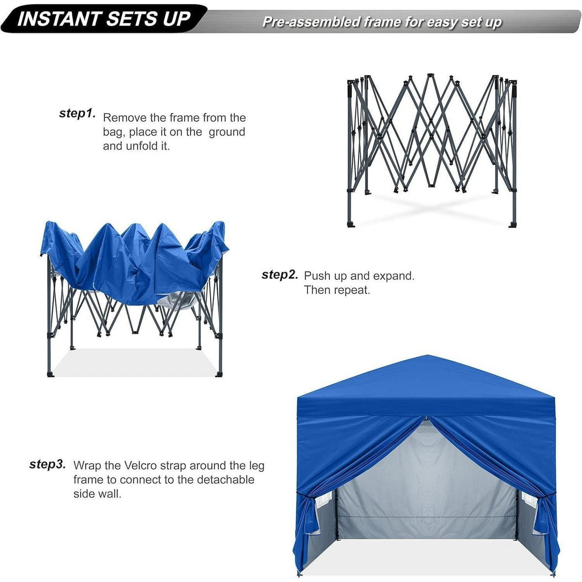 PAVILLON 2.5x2.5M wasserdicht Pop-Up Sonnenschutz mit Rolltragetasche Weiß - Blau, Textil (243.8/297.2/243.8cm)