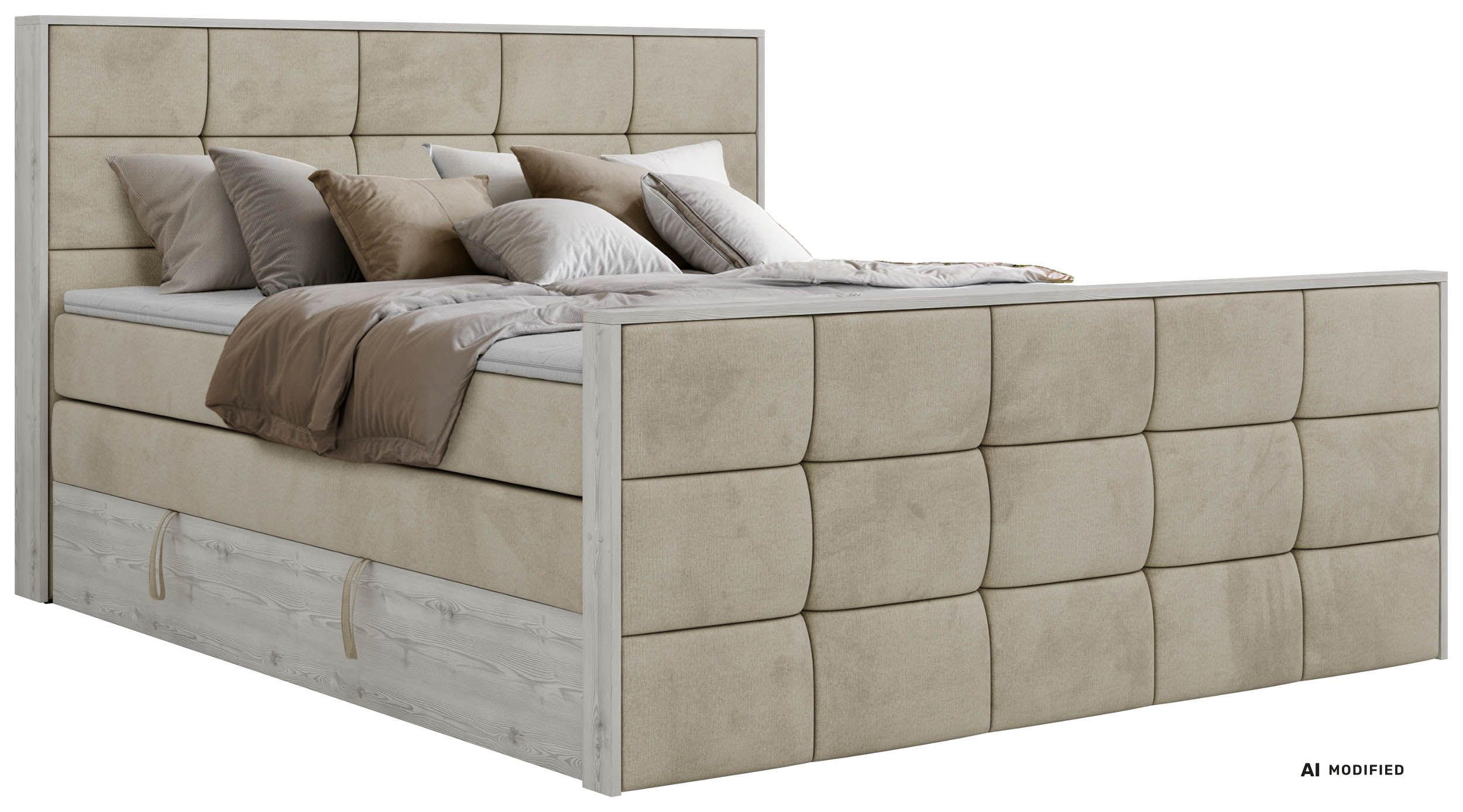 BOXSPRINGBETT ALNOR KING DUO 200/200 - Beige Velvet - Topper T25 - H3 - Beige/Schwarz, Kunststoff/Textil (200/200cm) - MKS