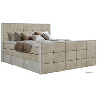 BOXSPRINGBETT ALNOR KING DUO 180/200 - Beige Velvet - Topper Visco - H4 - Beige/Schwarz, Kunststoff/Textil (180/200cm) - MKS
