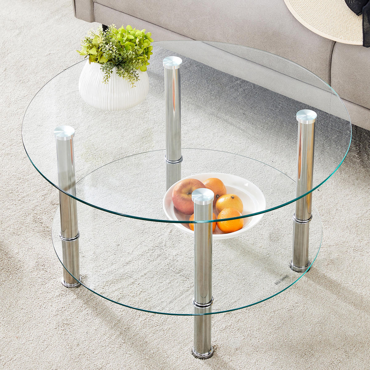COUCHTISCH 70/70/42 cm Silber Transparent aus Glas und Metall zweistufig - Silberfarben, Glas (70/70/42cm) - OKWISH
