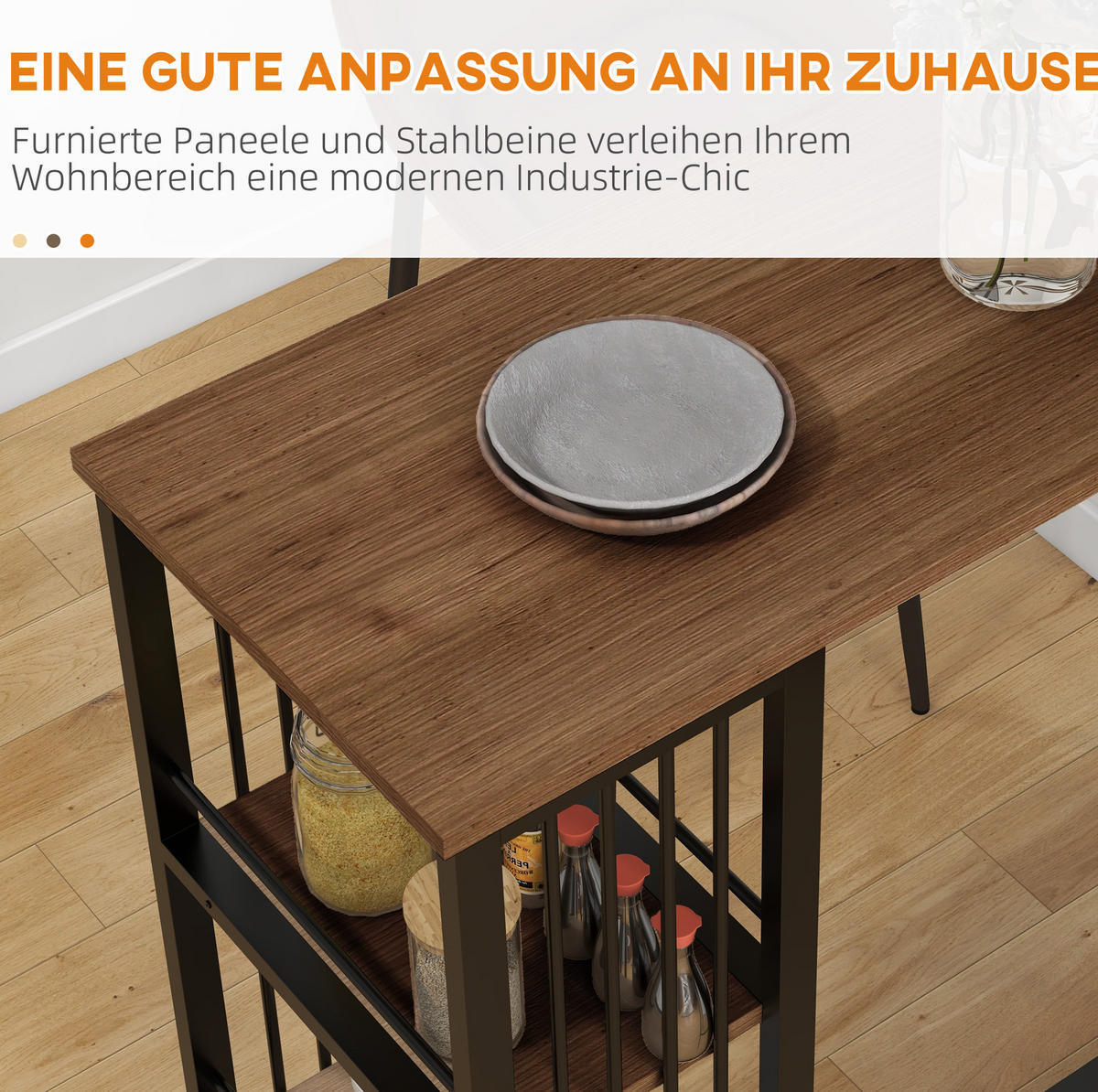BARTISCH 120/40/105 cm in Braun mit 3 Ablagen im Industrial-Stil - Braun, Holzwerkstoff (40/120/105cm) - BEAOK