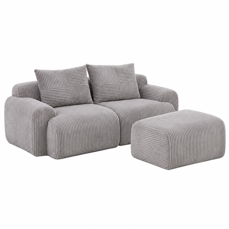 SOFA modular 2-Sitzer mit Hockern 200 x 174 cm Cord Hellgrau - Hellgrau, Kunststoff (174/200cm) - Meubliv