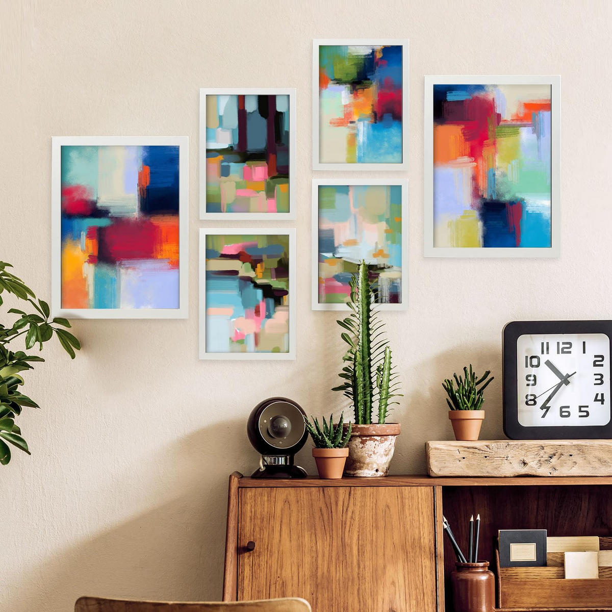POSTER Set Mit 6 Victorian Shades 1 In Farbenfrohe Abstracts Ästhetische Dekorative Gemälde Für Ihr Wohnzimmer Zuhause A3 & A4 Weißer Rahmen - Weiß, Papier (29/3cm) - Nacnic