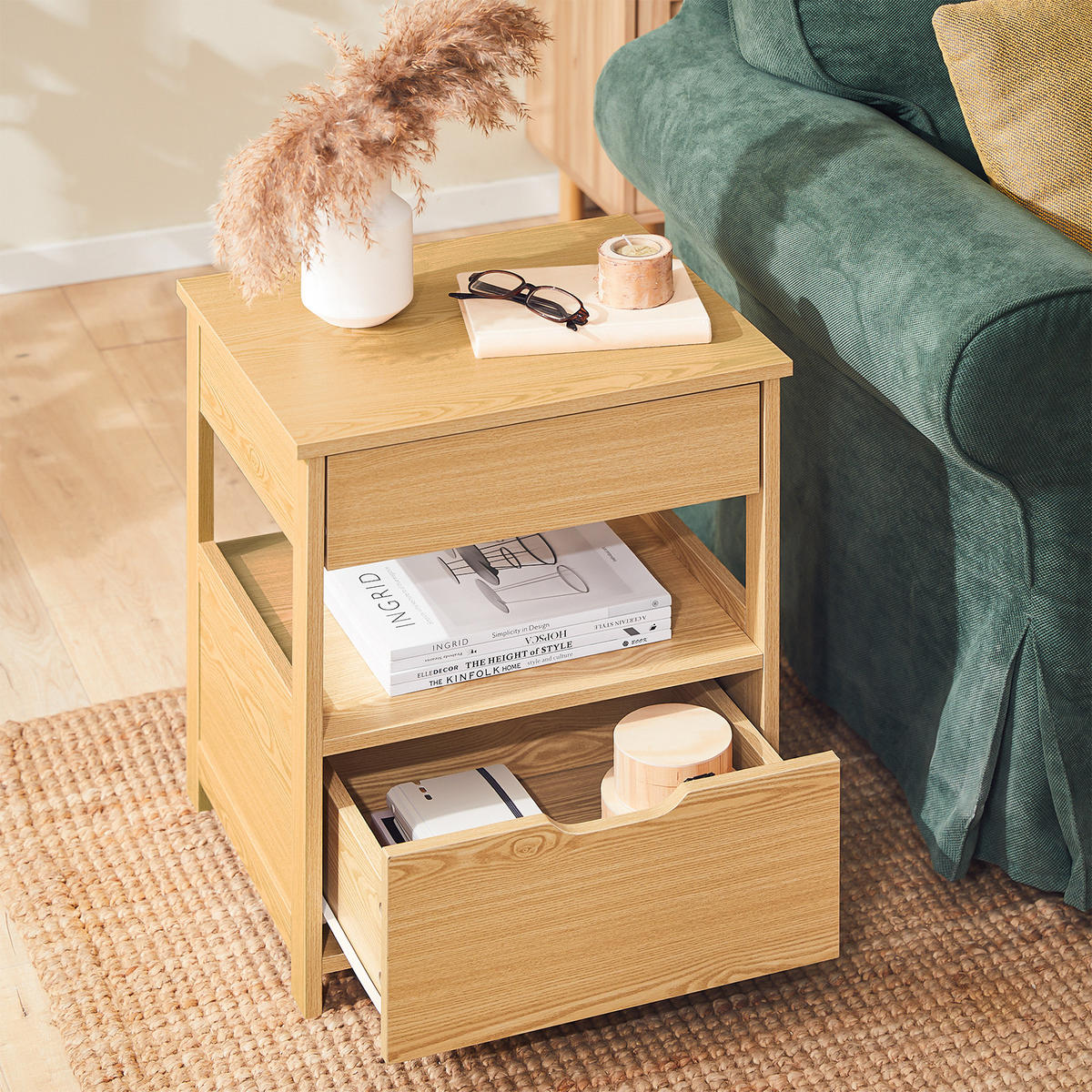 NACHTTISCH Natur - Naturfarben, Holzwerkstoff (45/55/37cm) - SoBuy