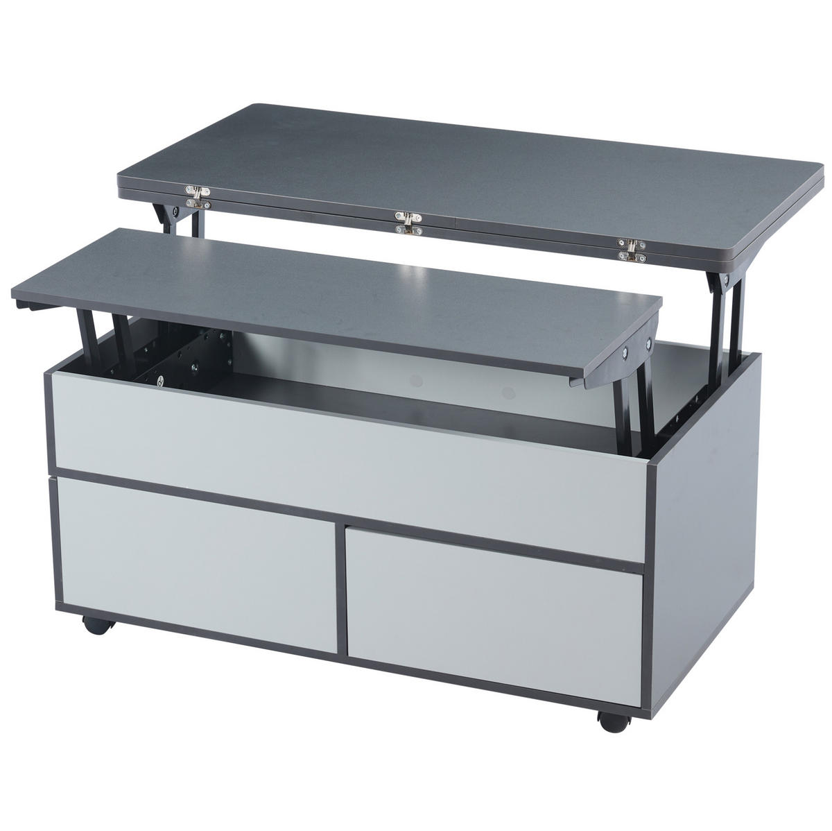 COUCHTISCH 100/98 cm höhenverstellbar mit Stauraum, Schublade und Rollen - Grau, Holzwerkstoff (100/98/65cm) - BEAOK
